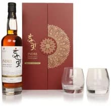 Indri Trini Three Wood Indian Single Malt Gift Set with 2x Glasses